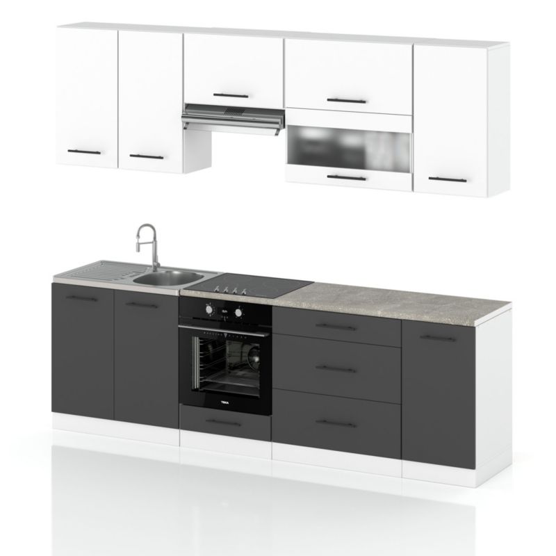 Zestaw Kuchenny Hurtownia-Mebli Z Blatem Kuchnia Marocco 260cm Biały Mat Biały Mat/Szary Mat 260x52x157 cm 1szt.
