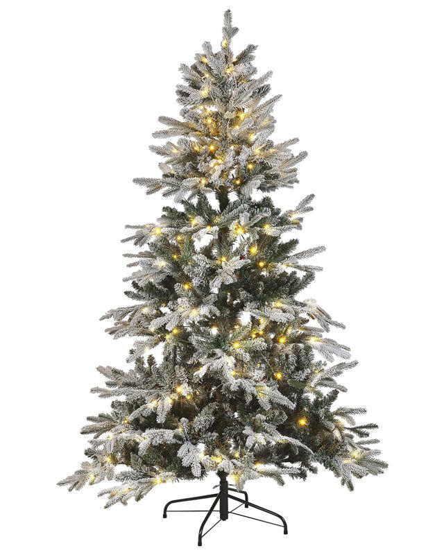 Ośnieżona sztuczna choinka ze światełkami 180 cm biała Miette 1 szt.