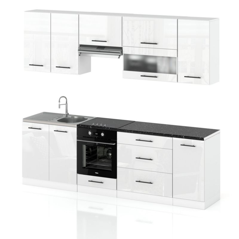 Zestaw Kuchenny Hurtownia-Mebli Z Blatem Kuchnia Marocco 260cm Biały Mat Biały Połysk 260x52x157 cm 1szt.