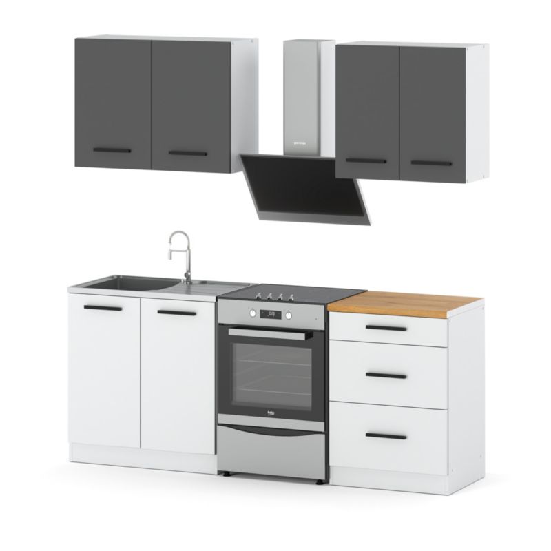 Zestaw Kuchenny Hurtownia-Mebli Z Blatem Kuchnia Mini Mokka 200cm Biały Mat Szary Mat/Biały Mat 200x47x145 cm 1szt.