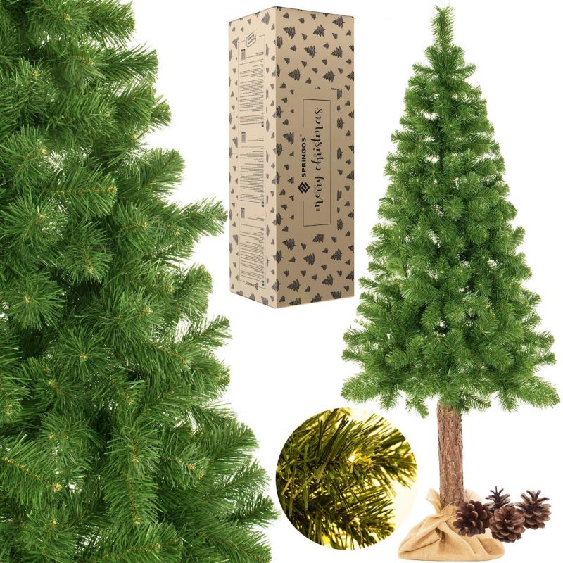 Sztuczna choinka na pniu Springos 220 cm sosna naturalna, drzewko świąteczne 1 szt.