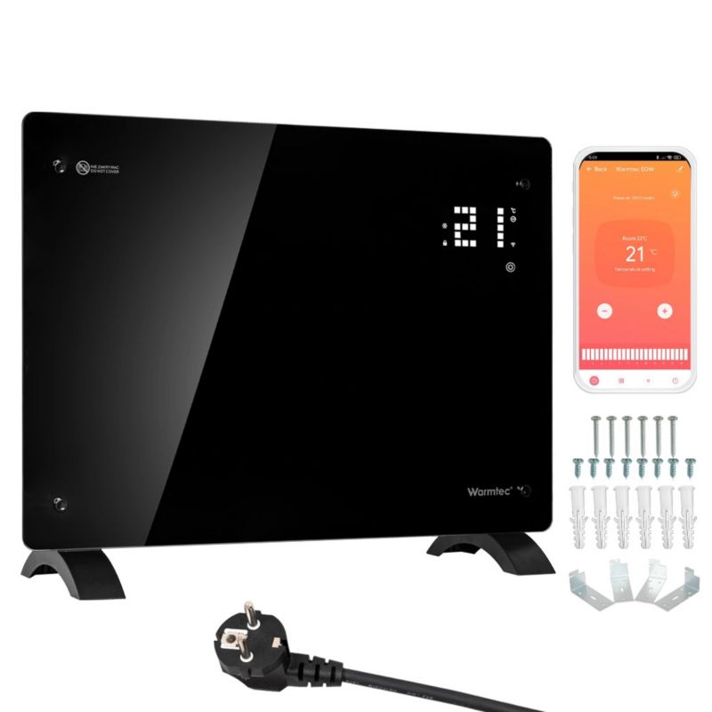 Grzejnik elektryczny konwektorowy szklany Warmtec 1500W WiFi czarny EGW-15B