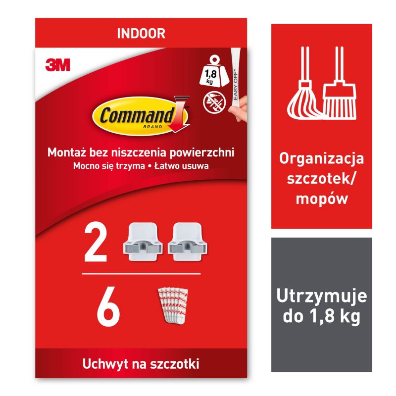 Uchwyt na szczotkę lub mopa Command Haczyki 2szt. Paski 6 szt.