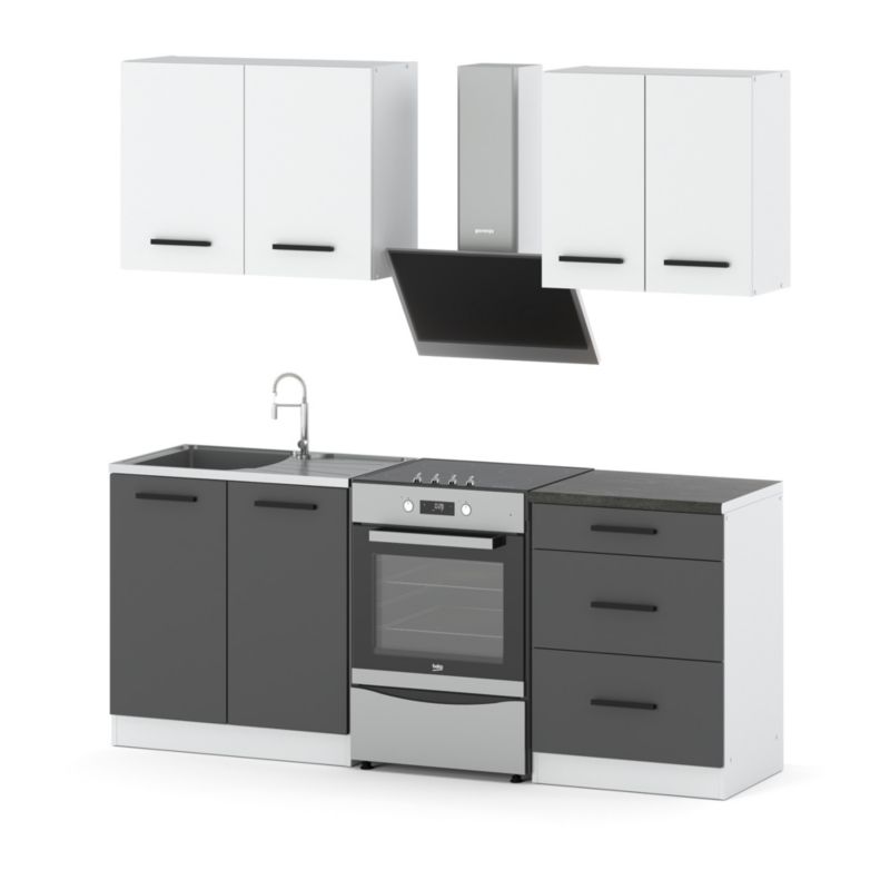 Zestaw Kuchenny Hurtownia-Mebli Z Blatem Kuchnia Mini Mokka 200cm Biały Mat Biały Mat/Szary Mat 200x47x145 cm 1szt.