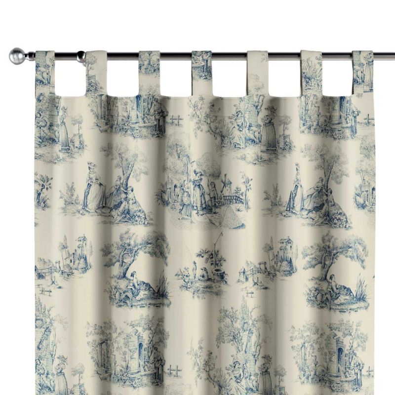Zasłona na szelkach 1 szt. 130 x 260 cm Dekoria scenki rodzajowe w kolorze niebieskim na tle ecru 1 szt.
