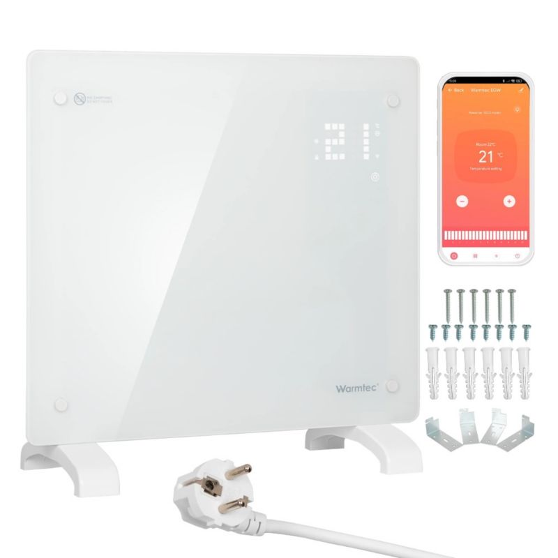 Grzejnik elektryczny konwektorowy szklany Warmtec 1000W WiFi biały EGW-10B