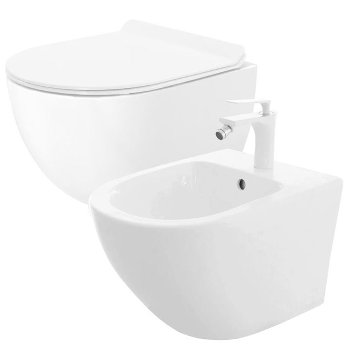 Misa Wc Podwieszana Ceramimczna Rea Carter Biały 49,5X36,5X32,5Cm + Bidet Carter Mini 1 Szt