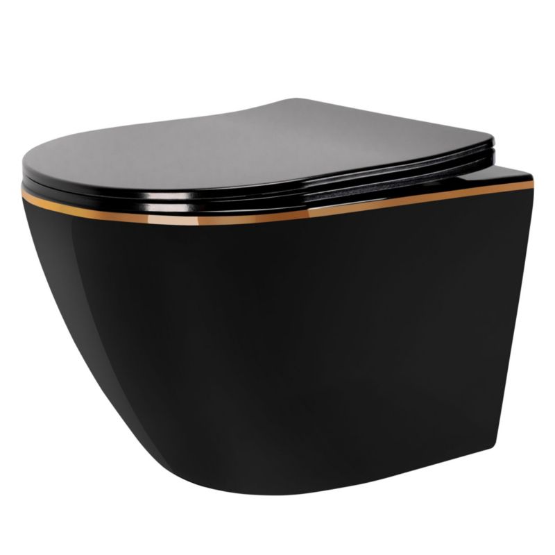 Misa Wc Podwieszana Ceramimczna Rea Carlo Mini Rimles Dur/Flat/Zm Czarny Złoty 49X37X33Cm 1 Szt