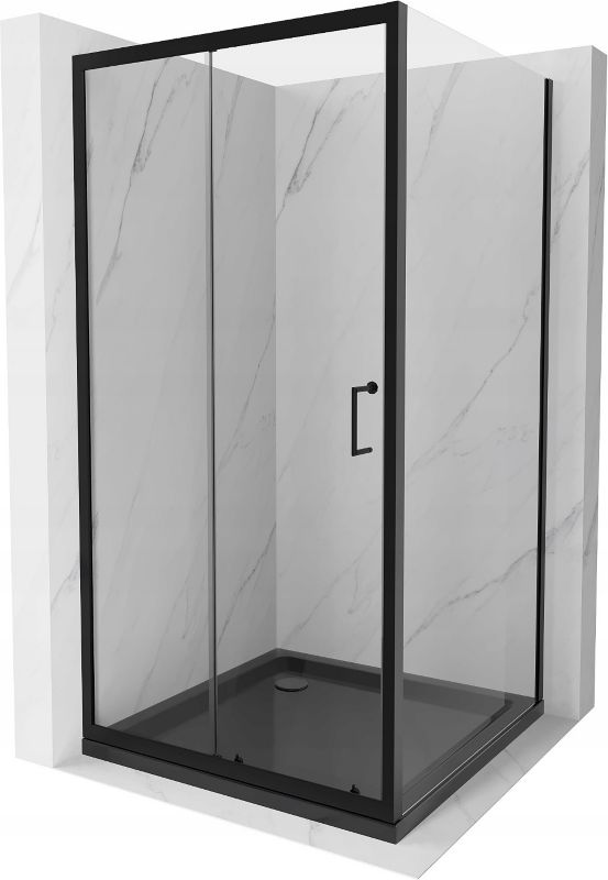 Kabina prysznicowa Mexen Apia rozsuwana 90 x 90 cm transparent czarna + brodzik Flat czarny
