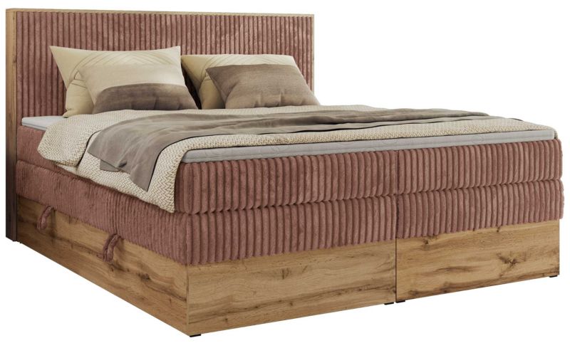 Łóżko kontynentalne MKS Meble WOOD CLASSIC KING 140x200 H4 różowy sztruks 1 szt.
