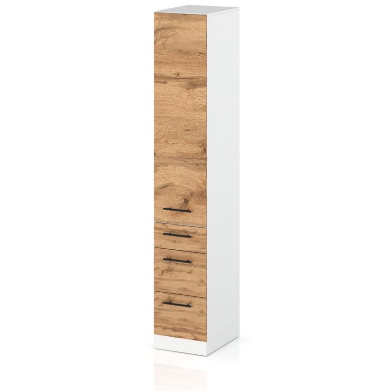 Szafka Kuchenna Hurtownia-Mebli Stojąca Słupek S30S3 sPremium 30cm Biały Mat Dąb Wotan 30x58x211 cm 1szt.