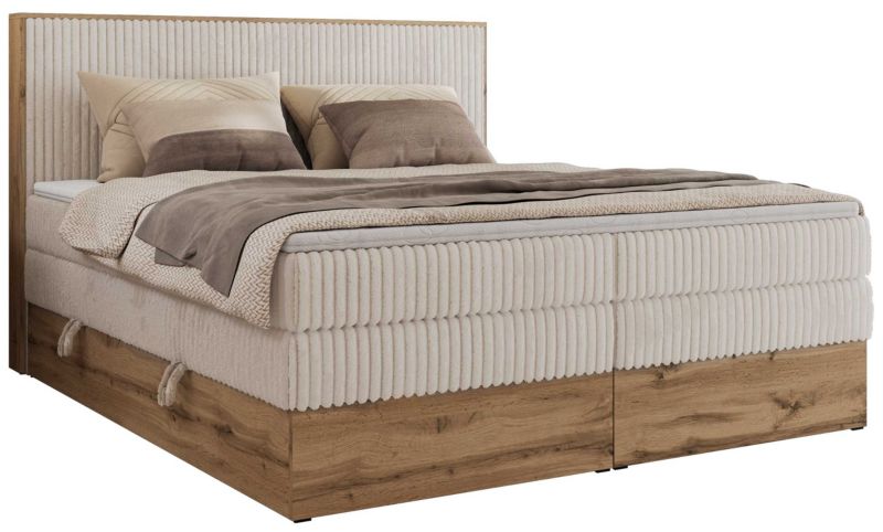 Łóżko kontynentalne MKS Meble WOOD CLASSIC KING 140x200 H4 beżowy sztruks 1 szt.