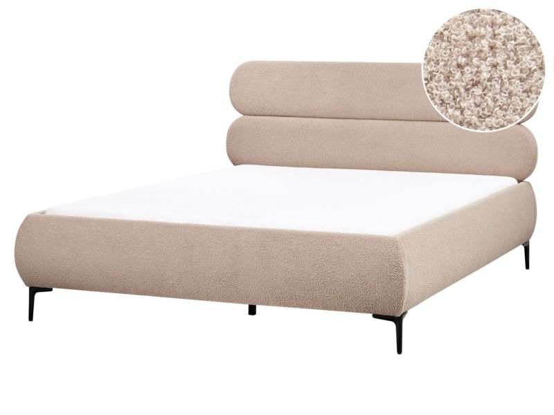 Łóżko Boucle Lessay 160 x 200 cm Beżowoszary 1 szt.