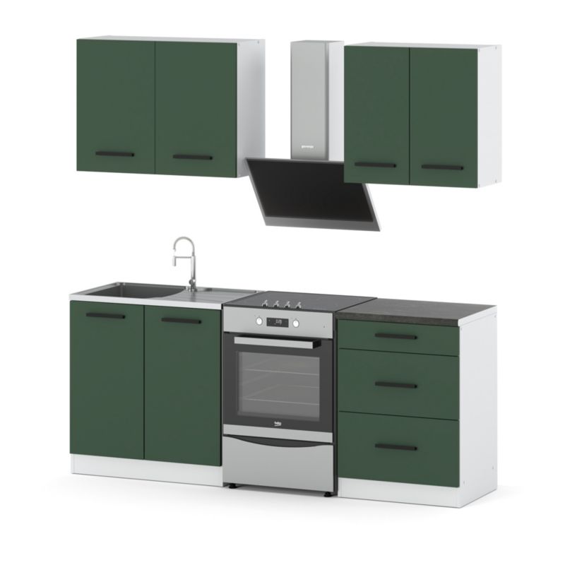 Zestaw Kuchenny Hurtownia-Mebli Z Blatem Kuchnia Mini Mokka 200cm Biały Mat Butelkowa Zieleń 200x47x145 cm 1szt.