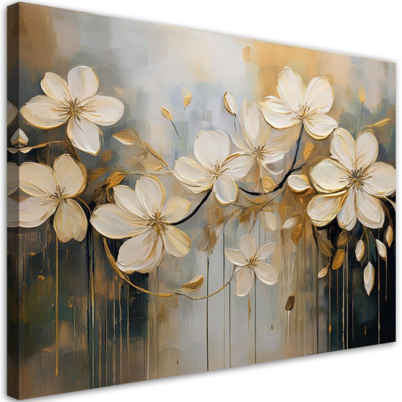 Obraz do salonu sypialni Feeby Kwiaty Malowane Beżowy 120x80 cm 1szt