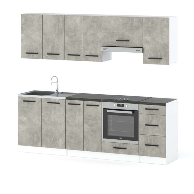 Zestaw Kuchenny Hurtownia-Mebli Z Blatem Kuchnia Mokka Plus 240cm Biały Mat Beton 240x47x145 cm 1szt.