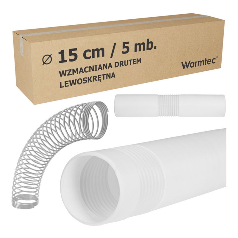 Rura do klimatyzatora przenośnego Warmtec wzmocniona harmonijkowa lewoskrętna 15cm/5m 1szt.