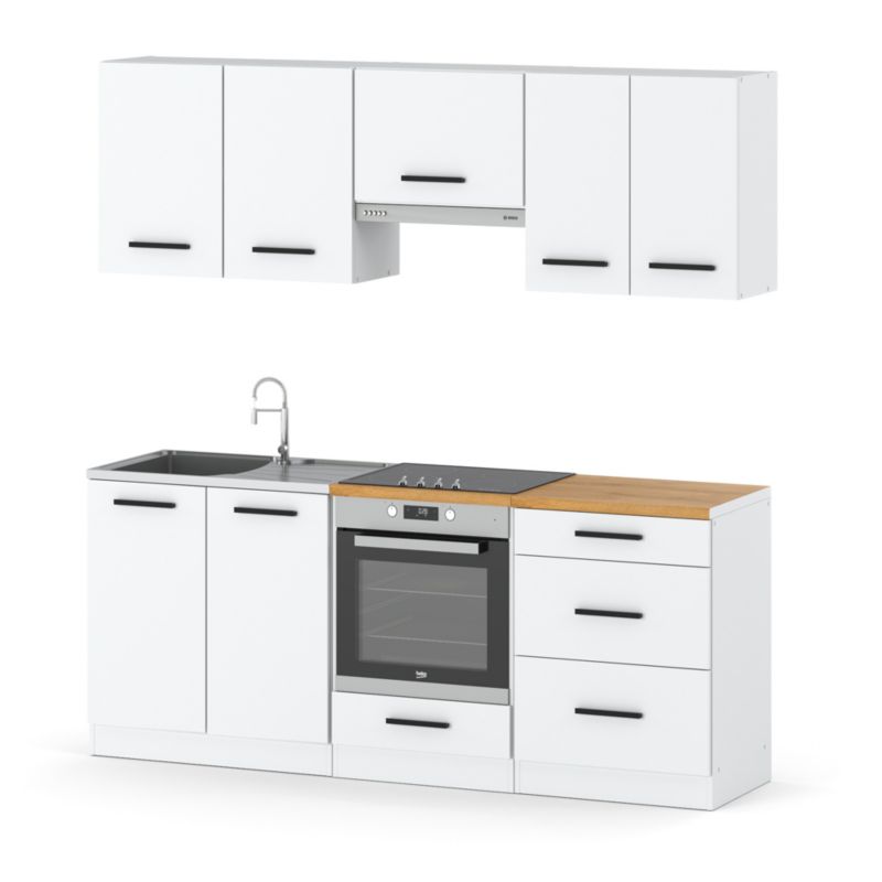 Zestaw Kuchenny Hurtownia-Mebli Z Blatem Kuchnia Mini Mokka Full 200cm Biały Mat Biały Mat 200x47x145 cm 1szt.