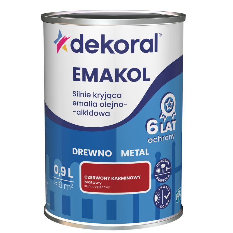 Emalia olejno-alkidowa Dekoral Emakol do drewna i metalu czerwony karminowy mat 0,9 l