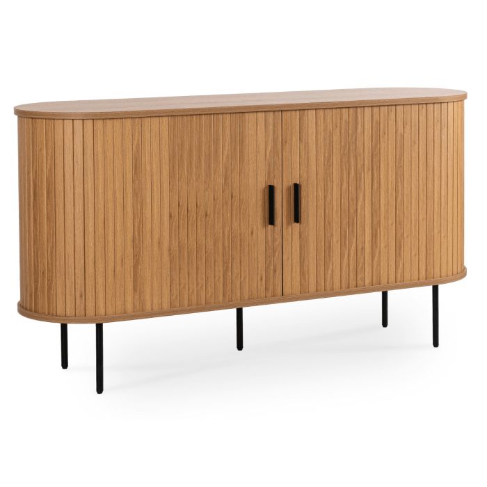 Komoda Trish 140 cm Mebel Elite Dwudrzwiowa Rozsuwana Ryflowana Dąb 1 szt