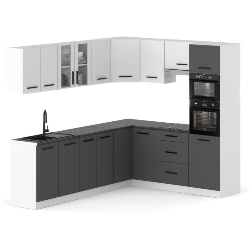 Zestaw Kuchenny Hurtownia-Mebli Z Blatem Kuchnia Marra Narozna 460cm Biały Mat Biały Mat/Szary Mat 460x47x145 cm 1szt.