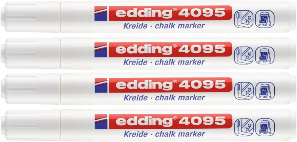 4x Marker kredowy edding 4095, okrągła, 2-3mm, biały