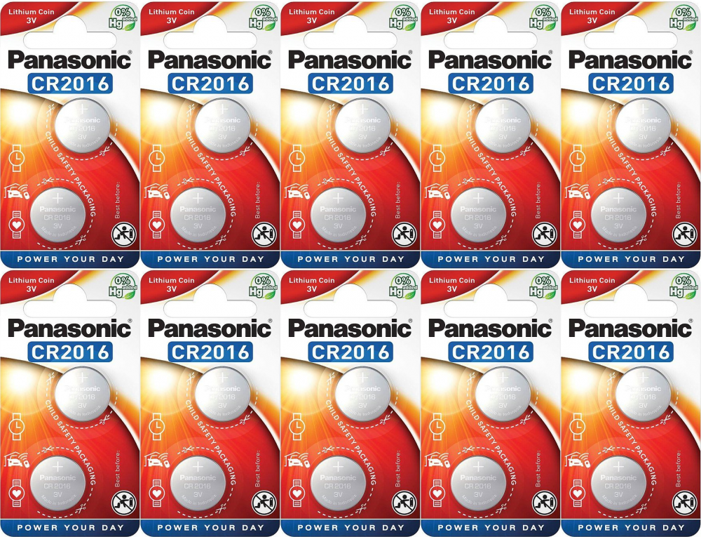 10x Bateria litowa Panasonic, 3V, CR2016, 2 sztuki