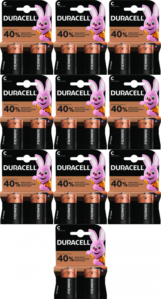 10x Bateria alkaliczna Duracell, LR14/C, 2 sztuki