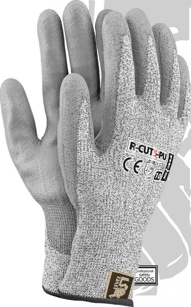 Rękawice robocze Reis R-CUT5-PU BWS, antyprzecięciowe, powlekane, rozmiar 9, szary