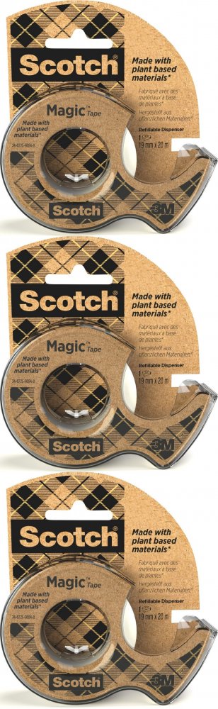 3x Taśma klejąca Scotch Magic 9-1920D, z podajnikiem, ekologiczna, 19mm x 20m, przezroczysty matowy