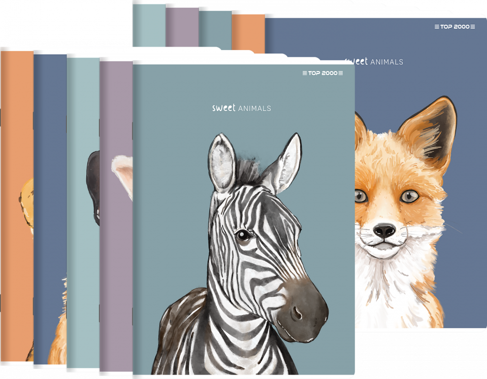 10x Zeszyt w kratkę TOP 2000 Sweet Animal, A5, 60 kartek, mix wzorów