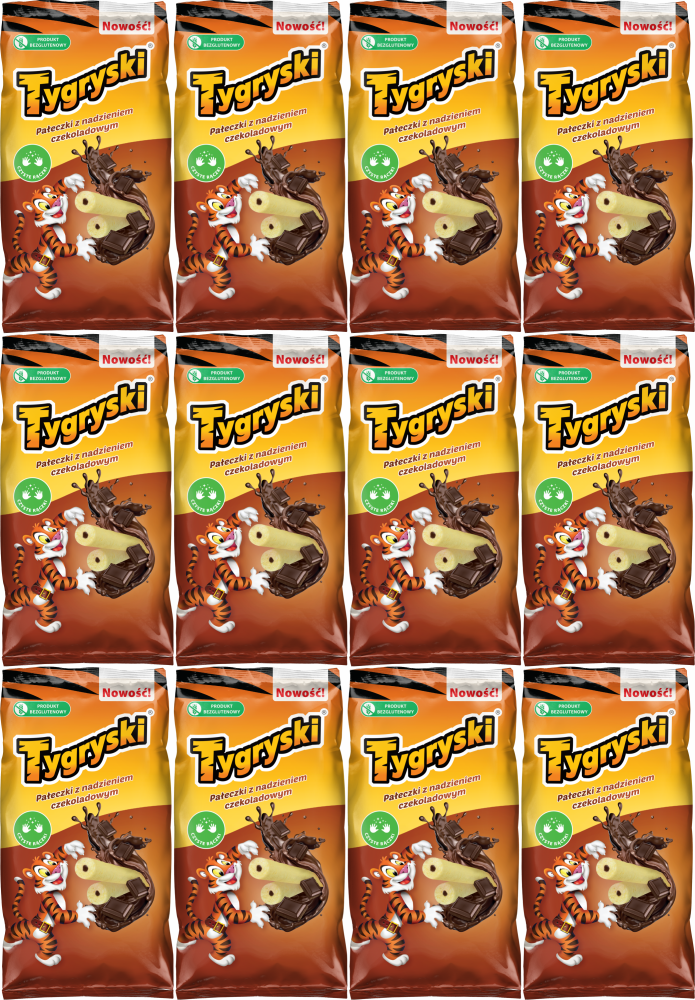 12x Chrupki kukurydziane Tygryski, z nadzieniem czekoladowym, 60g