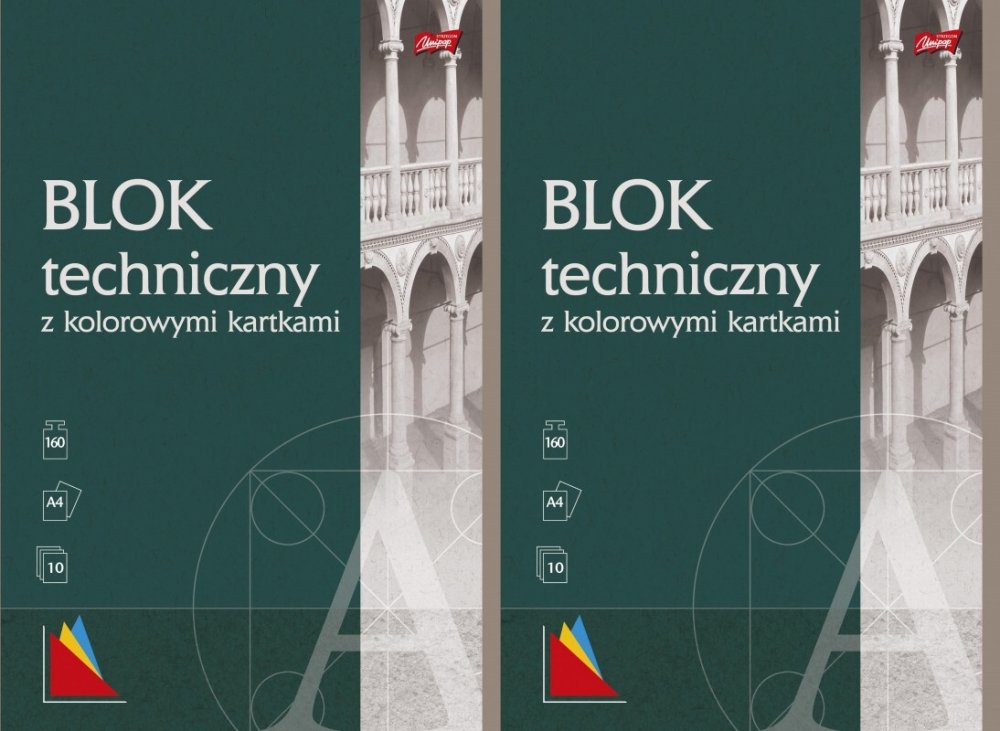 2x Blok techniczny Unipap, A4, 10 kartek, kolorowy, barwiony w masie