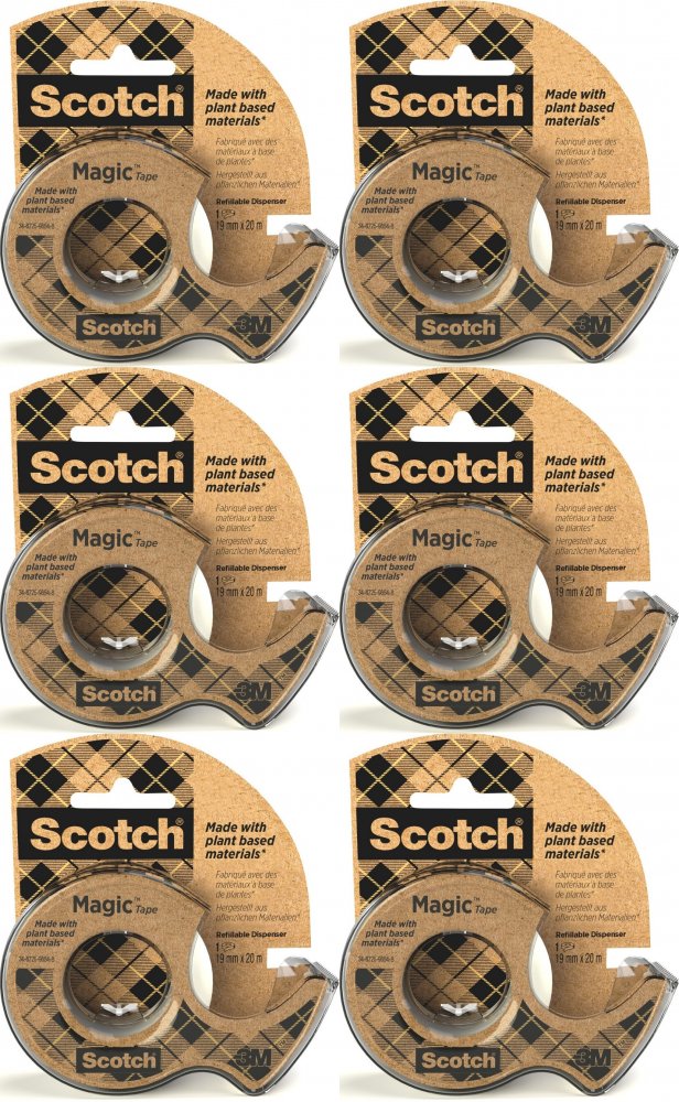 6x Taśma klejąca Scotch Magic 9-1920D, z podajnikiem, ekologiczna, 19mm x 20m, przezroczysty matowy