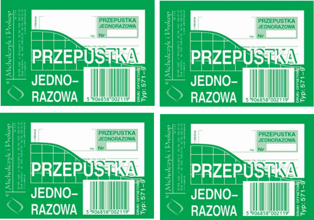 4x Druk akcydensowy Przepustka jednorazowa MiP 571-9, A7, offsetowy, 80k