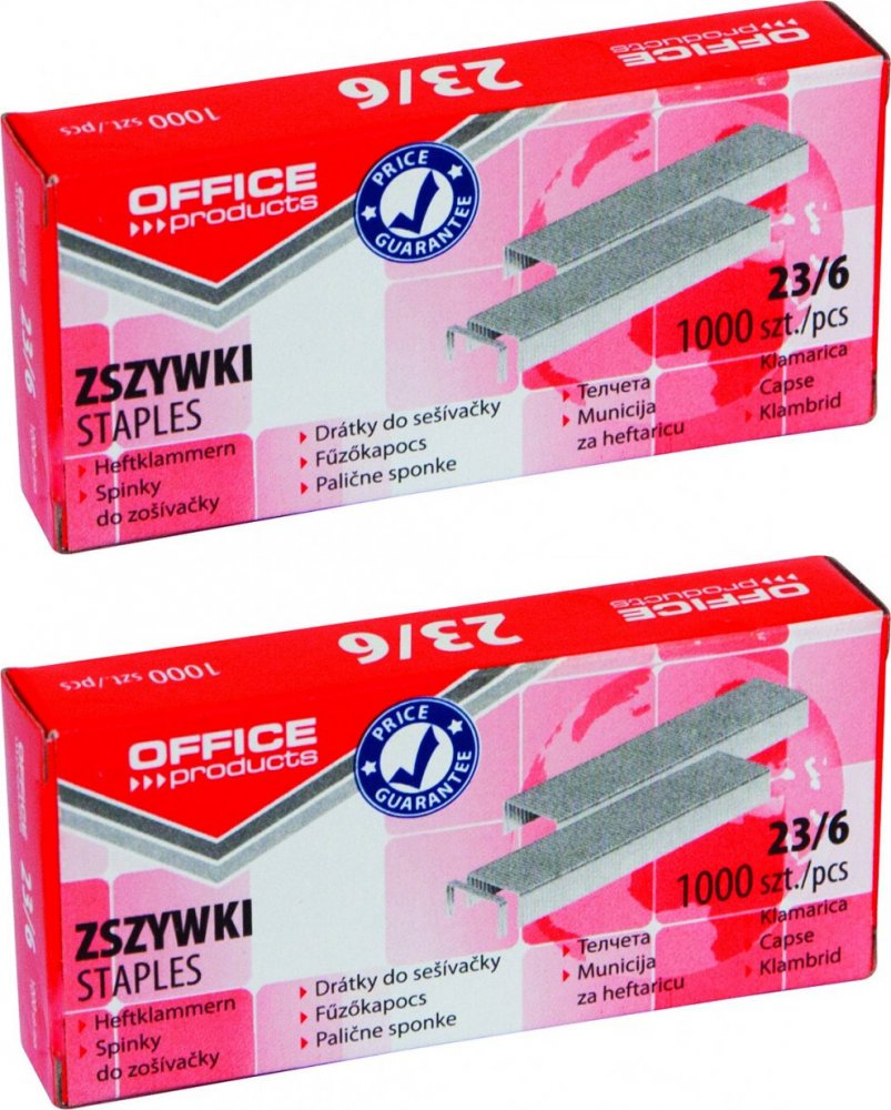 2x Zszywki Office Products 23/6, 1000 sztuk, srebrny