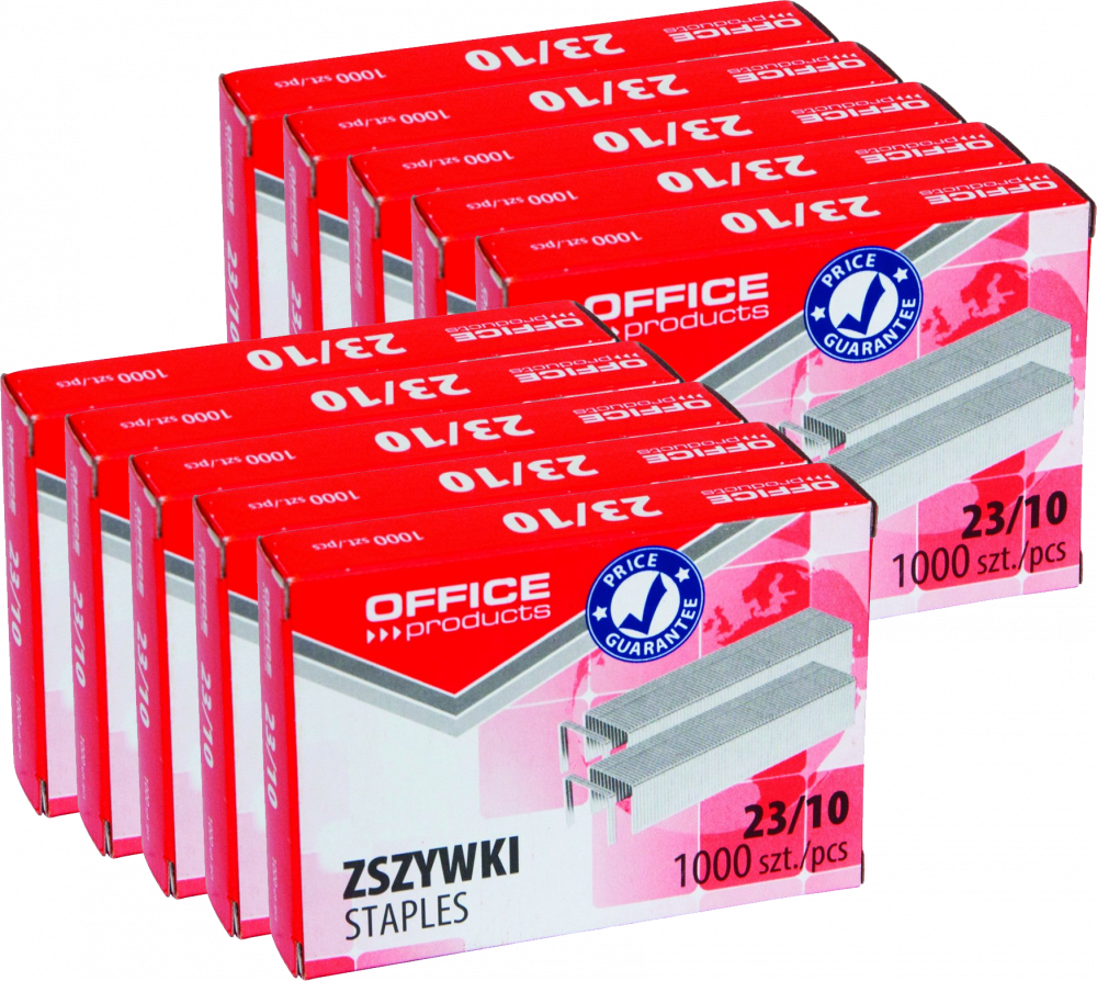 10x Zszywki Office Products 23/10, 1000 sztuk, srebrny