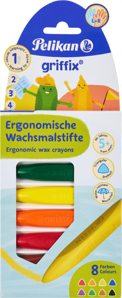 Kredki świecowe Pelikan Griffix, trójkątne, 8 sztuk, mix kolorów