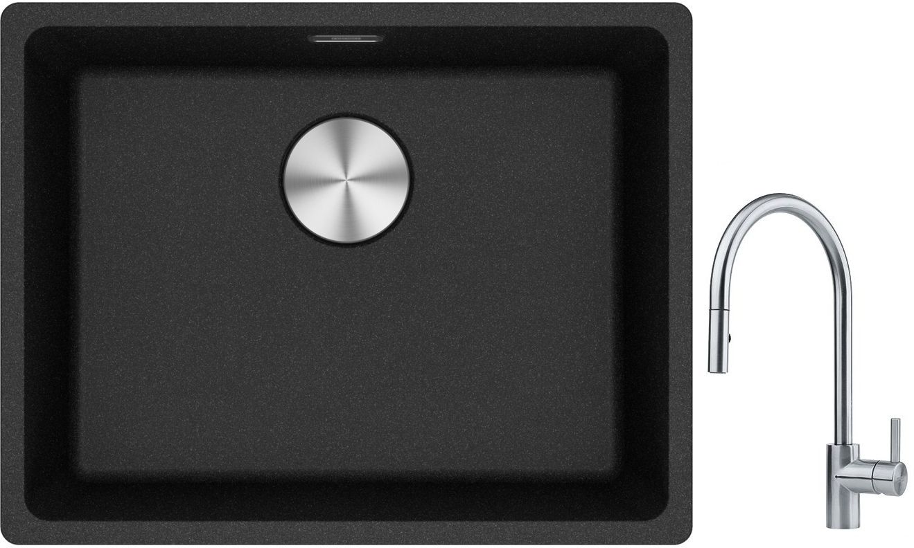 Franke Maris MRG 110-52 zlewozmywak 52x40 cm Fragranite onyx z baterią kuchenną Eos stal szlachetna (1250687253, 1150590045) - Wysyłka w 24h