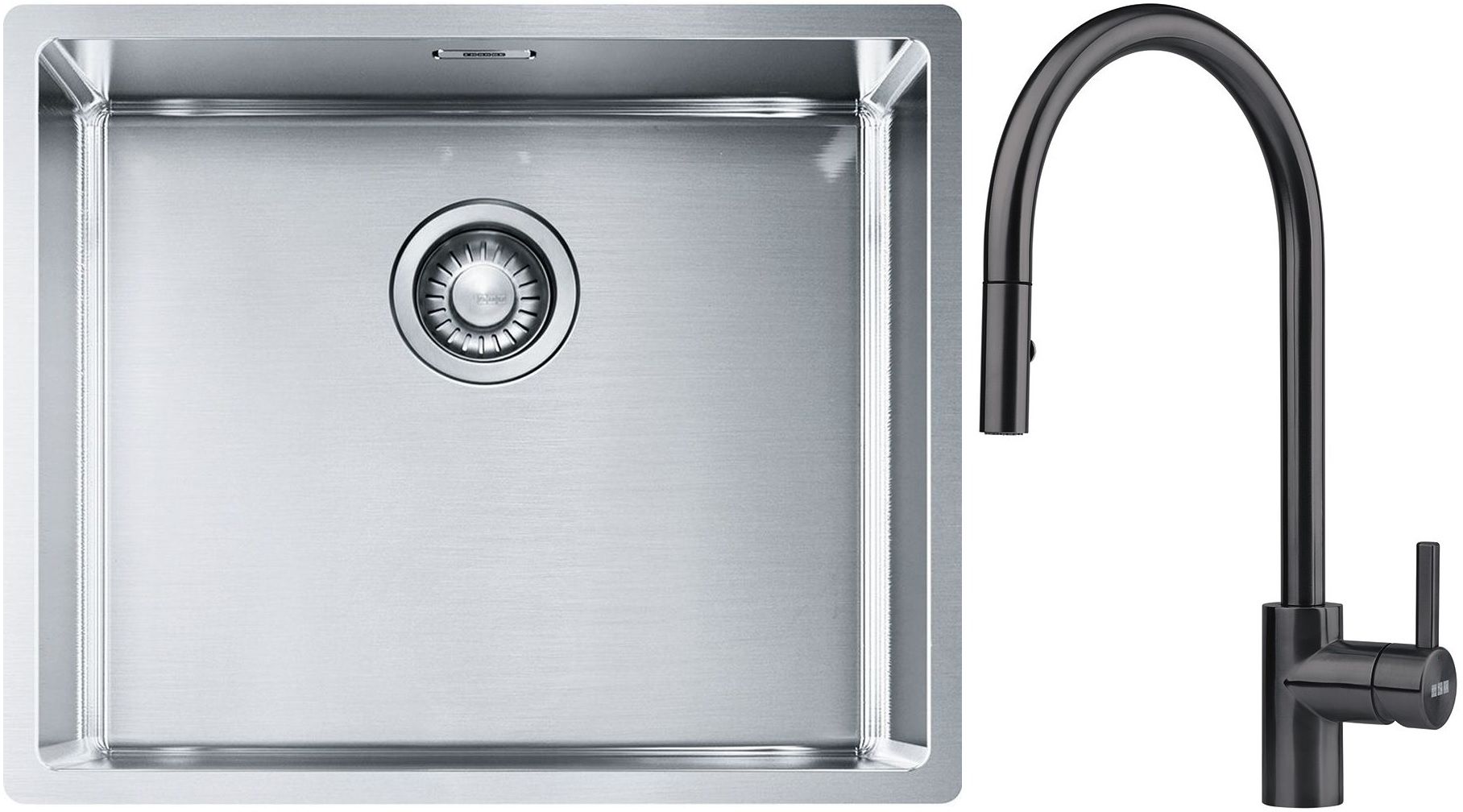 Franke Box BXX 110-50/BXX 210-50 zlewozmywak 54x45 cm stalowy z baterią kuchenną Eos czarna stal szlachetna (1270453656, 1150613671) - Wysyłka w 24h