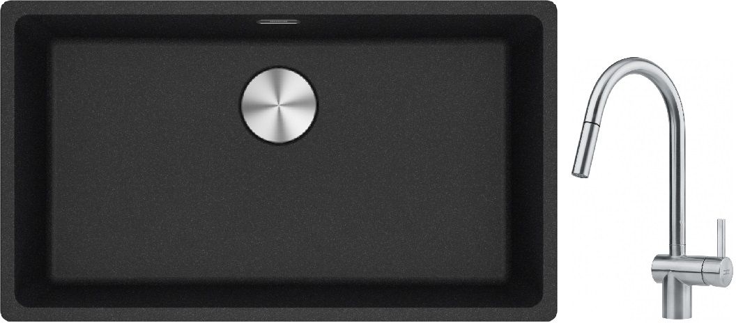 Franke Maris MRG 110-72 zlewozmywak 72x40 cm Fragranite onyx z baterią kuchenną Leda Neo stal szlachetna (1250687261, 1150590047)