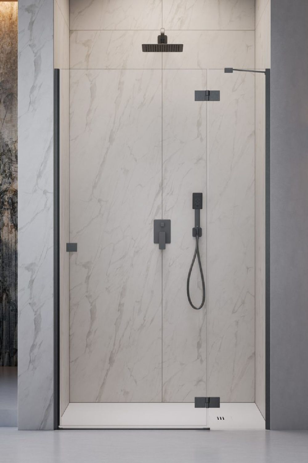 Radaway Essenza Brushed GunMetal DWJ drzwi prysznicowe 120 cm uchylne GunMetal szczotkowany/szkło przezroczyste 1385016-92-01R