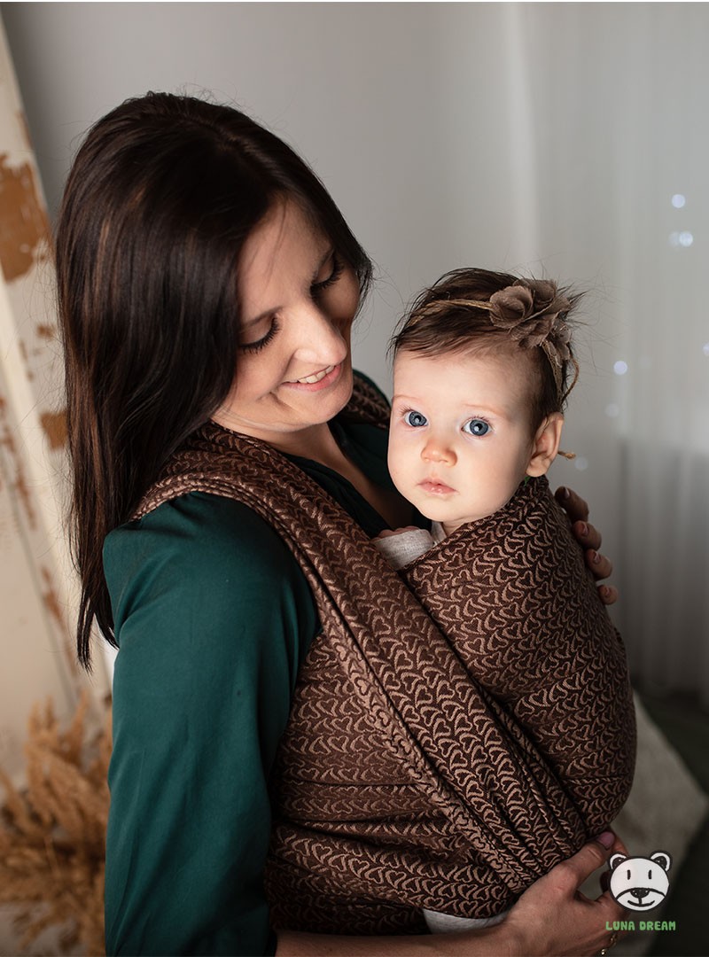 Chusta do noszenia dzieci LITTLE HEARTS COFFEE - 100% Bawełna, splot żakardowy