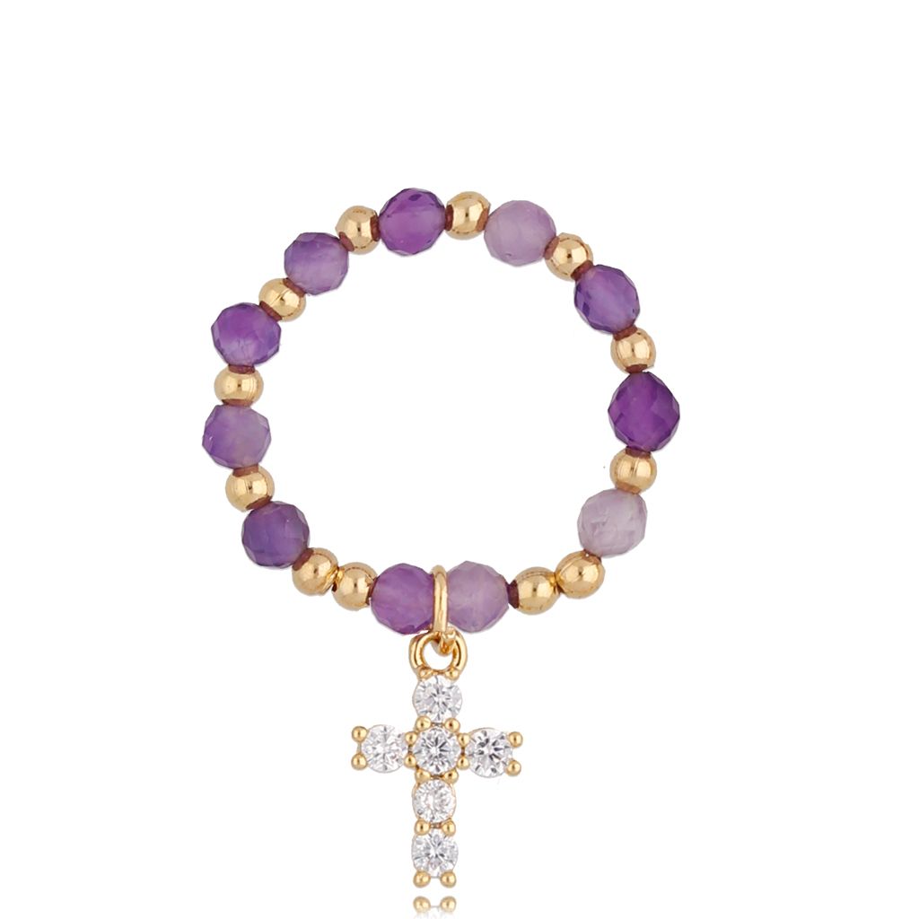 Pierścionek z ametystami i krzyżykiem Orchid PTW0339