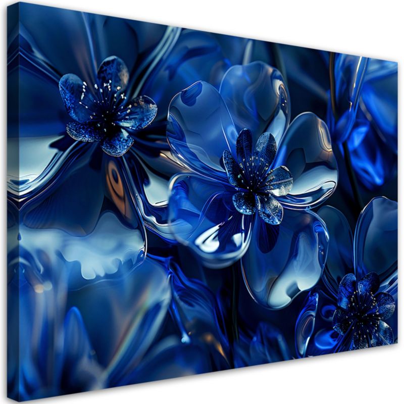 Obraz do salonu sypialni Feeby Niebieskie Szklane Kwiaty 120x80 cm 1szt