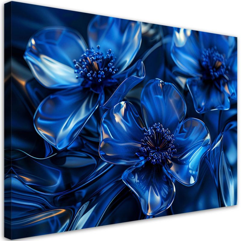 Obraz do salonu sypialni Feeby Niebieskie Szklane Kwiaty Makro 100x70 cm 1szt