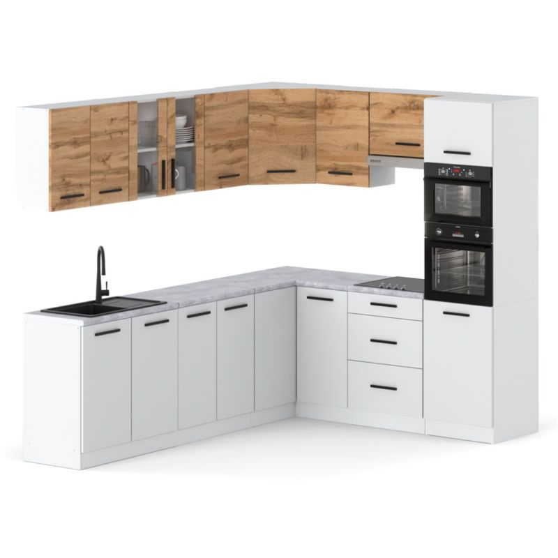Zestaw Kuchenny Hurtownia-Mebli Z Blatem Kuchnia Marra Narozna 460cm Biały Mat Dąb Wotan/Biały Mat 460x47x145 cm 1szt.