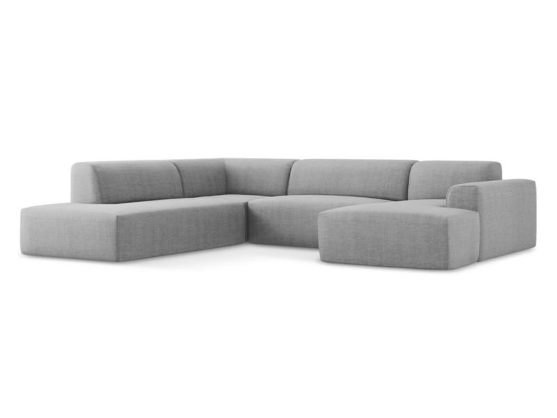 Sofa panoramiczna lewa Makamii Keli z tkaniny strukturalnej 344x264 cm jasny szary 1 szt.