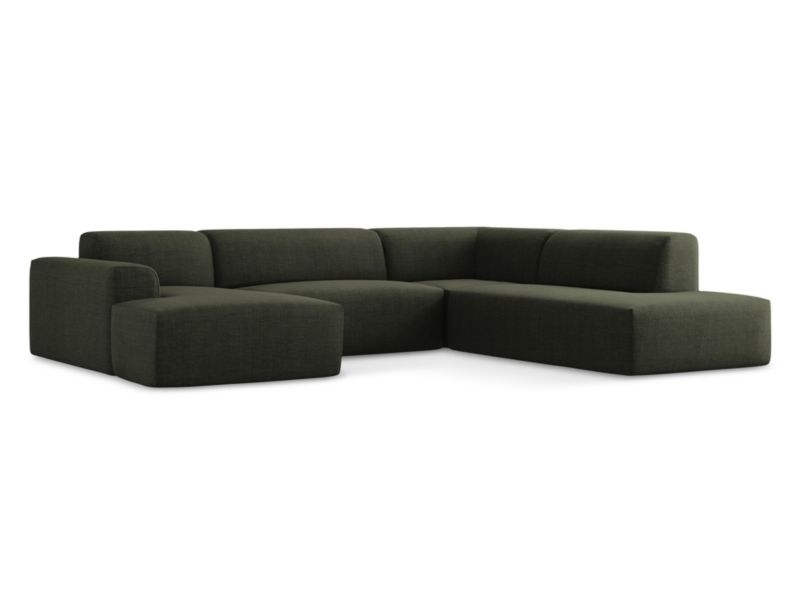 Sofa panoramiczna prawa Makamii Keli z tkaniny strukturalnej 344x264 cm oliwkowy 1 szt.