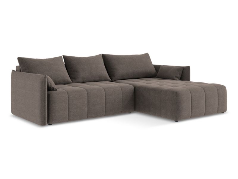 Narożnik prawostronny z funkcją spania Makamii Moku z tkaniny bouclé 260x180 cm czekoladowy 1 szt.